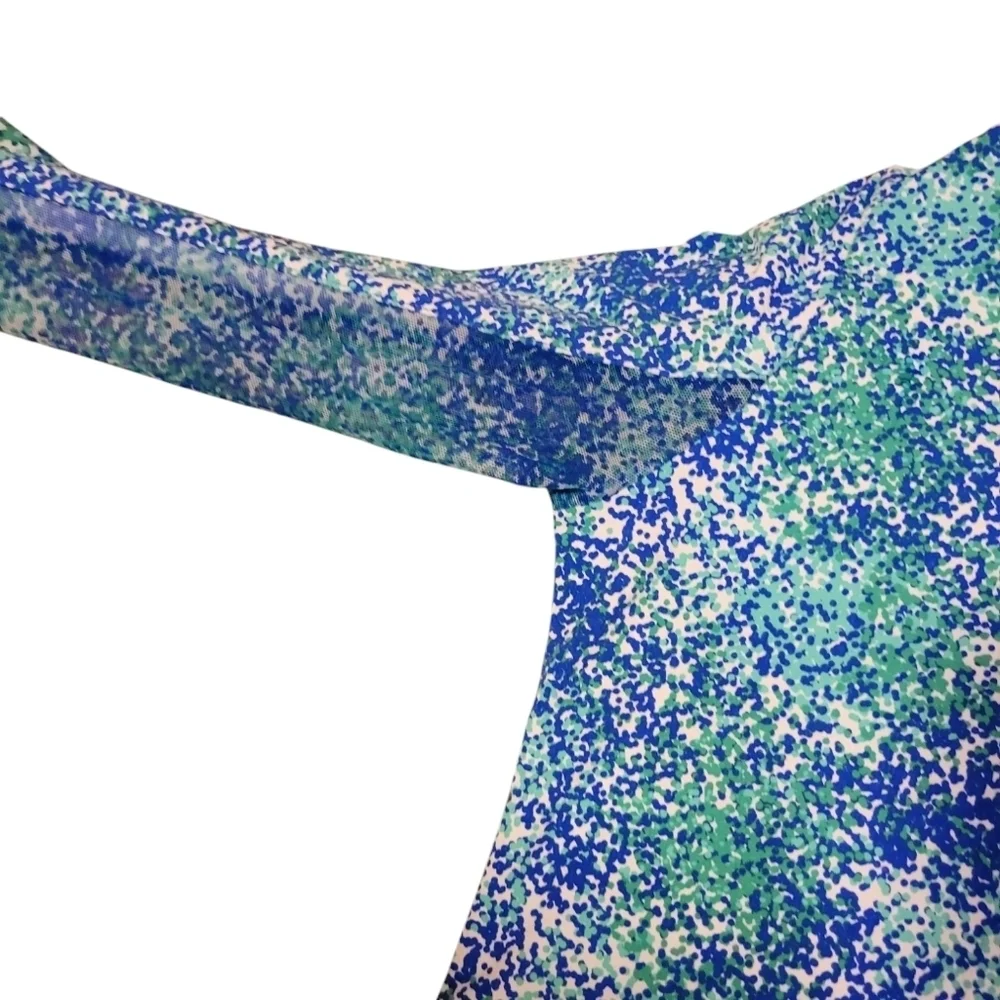 Ibkul Long Sleeve Zip Mock Neck Painted Blue Green Sun Shirt Women's Size XS - Picture 6 of 9
